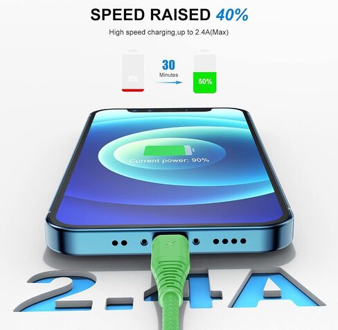 Short Lightning Cable 1Ft, [3Pack] Cabepow 1 Foot iPhone Charger Cables,1 Feet Apple Charging Cord Compatible with iPhone 11/Pro/X/Xs Max/XR/8 Plus /7 Plus/6/ iPad (Green) in Saudi Arabia