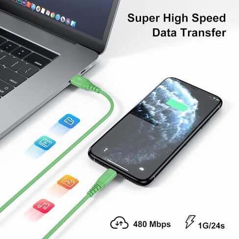 Short Lightning Cable 1Ft, [3Pack] Cabepow 1 Foot iPhone Charger Cables,1 Feet Apple Charging Cord Compatible with iPhone 11/Pro/X/Xs Max/XR/8 Plus /7 Plus/6/ iPad (Green) in Saudi Arabia