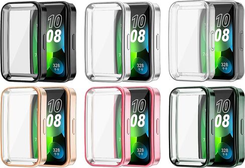 FitTurn Screen Protector Case Compatible with Huawei Band 8 Watch TPU Slim Case Cover [Plating Metal Color Frame] [3D Full Coverage] Shell Protective for Huawei Band 8 SmartWatch (3pack-1) in Saudi Arabia