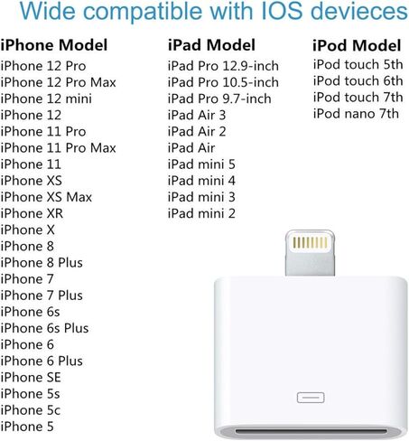 محول Lightning إلى 30 دبوس، محول iPhone 8-Pin ذكر إلى 30 دبوس أنثى محول شحن ومزامنة متوافق مع iPhone 13/13P/12/11/X/8/7/6P/5S/4/iPad/iPod (بدون صوت) ) in Kuwait
