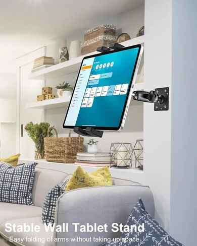 Small Tablet Wall Mount iPad Holder, Metal 360° Adjustable Stand, Multiple Hole Position, Alloy Base and Joint Arm, Compatible with iPad Pro 12.9 Air Mini, Galaxy, Fire, Surface, iPhone, 4-13" Devices in Saudi Arabia