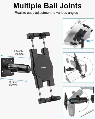 Small Tablet Wall Mount iPad Holder, Metal 360° Adjustable Stand, Multiple Hole Position, Alloy Base and Joint Arm, Compatible with iPad Pro 12.9 Air Mini, Galaxy, Fire, Surface, iPhone, 4-13" Devices in Saudi Arabia