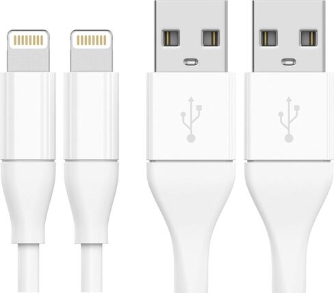 TalkWorks iPhone Charger Lightning Cable 2 حزمة بطول 6 أقدام سلك عالي التحمل معتمد من MFI لأجهزة Apple iPhone 12، 12 Pro/Max، 12 Mini، 11، 11 Pro/Max، XR، XS/Max، X، 8، 7، 6، آيباد - أبيض in Kuwait