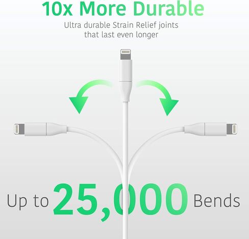 TalkWorks iPhone Charger Lightning Cable 2 حزمة بطول 6 أقدام سلك عالي التحمل معتمد من MFI لأجهزة Apple iPhone 12، 12 Pro/Max، 12 Mini، 11، 11 Pro/Max، XR، XS/Max، X، 8، 7، 6، آيباد - أبيض in Kuwait