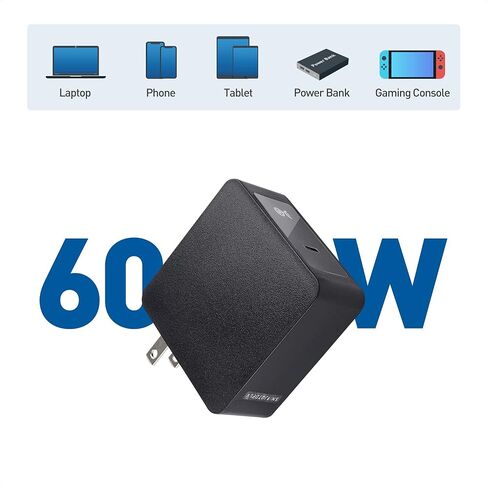 Cable Matters 60W USB C Wall Charger (USB C Charger) in Black - Supports 60W Power Delivery Charging - Includes 3m / 9.8 ft USB-C Charging Cable, Compatible with XPS, MacBook, iPad, Switch and More in Saudi Arabia