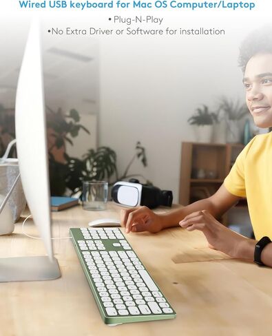 All-Aluminum Keyboard for Mac OS,Well-Built and Duralable, USB-A/USB-C Wired Keyboard with Numeric Keypad for iMac/Mac Mini or MacBook-Green Color in Saudi Arabia