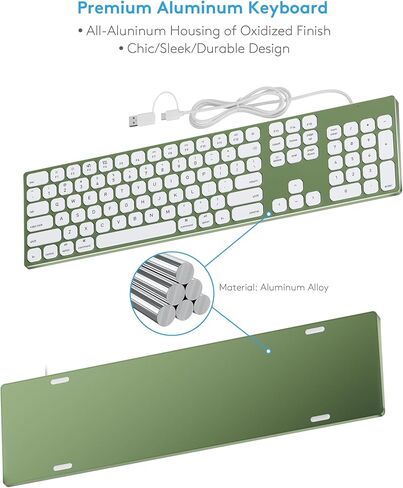 All-Aluminum Keyboard for Mac OS,Well-Built and Duralable, USB-A/USB-C Wired Keyboard with Numeric Keypad for iMac/Mac Mini or MacBook-Green Color in Saudi Arabia