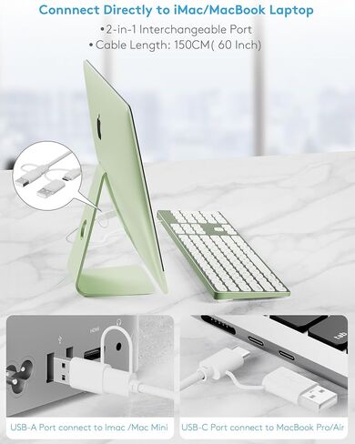 All-Aluminum Keyboard for Mac OS,Well-Built and Duralable, USB-A/USB-C Wired Keyboard with Numeric Keypad for iMac/Mac Mini or MacBook-Green Color in Saudi Arabia
