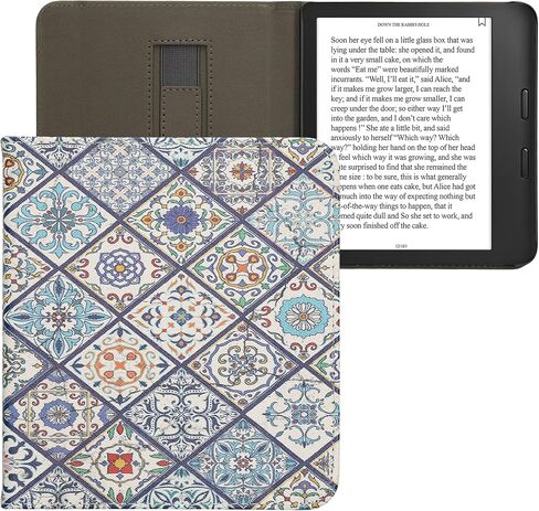 kwmobile Case Compatible with Kobo Libra 2 Case - PU Cover w/Strap - Moroccan Vibes in Multicolor Blue/Orange/White in Saudi Arabia