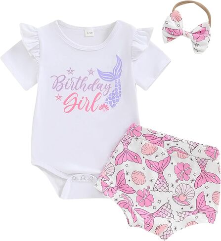 طقم ملابس عيد الميلاد الأول للفتيات الصغيرات بأكمام قصيرة وسروال قصير وعصابة رأس لمجموعة كيك سماش in Kuwait