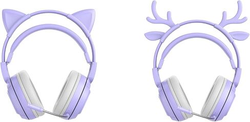 Lomiluskr RGB Cute Cat Ear Wireless Headset with Detachable Mic, Bluetooth/Wired Dual Mode Over Ear Headset, Interchangeable Cat and Deer Ears, Compatible with PC, Laptop, Tablet, Smartphone (Pink) in Saudi Arabia