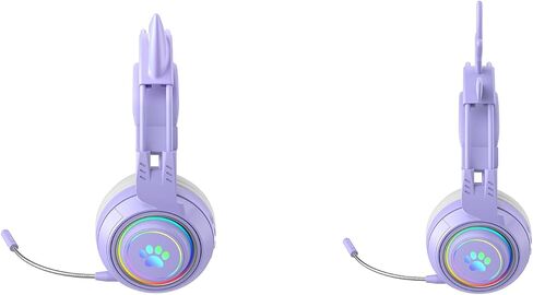 Lomiluskr RGB Cute Cat Ear Wireless Headset with Detachable Mic, Bluetooth/Wired Dual Mode Over Ear Headset, Interchangeable Cat and Deer Ears, Compatible with PC, Laptop, Tablet, Smartphone (Pink) in Saudi Arabia