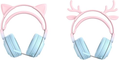 سماعة رأس لاسلكية RGB Cute Cat Ear مع ميكروفون قابل للفصل، سماعة رأس بلوتوث/سلكية مزدوجة الوضع فوق الأذن، آذان قطط وغزلان قابلة للتبديل، متوافقة مع الكمبيوتر الشخصي والكمبيوتر المحمول والكمبيوتر اللوحي والهاتف الذكي (أرجواني) in Kuwait
