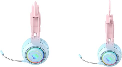 سماعة رأس لاسلكية RGB Cute Cat Ear مع ميكروفون قابل للفصل، سماعة رأس بلوتوث/سلكية مزدوجة الوضع فوق الأذن، آذان قطط وغزلان قابلة للتبديل، متوافقة مع الكمبيوتر الشخصي والكمبيوتر المحمول والكمبيوتر اللوحي والهاتف الذكي (أرجواني) in Kuwait