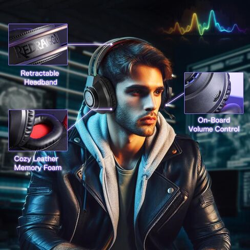 Redragon H231 Scream Wired Gaming Headset, Stereo Surround Sound, 40mm Drivers, Leather Foam Ear Pads, Noise-canceling Microphone, Multi-Platforms Headphone, Works with PC/PS4/5/NS/Xbox-one, Black in Saudi Arabia