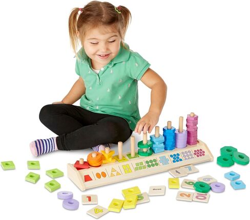 Melissa & Doug Counting Shape Stacker - Wooden Educational Toy With 55 Shapes and 10 Number Tiles in Saudi Arabia