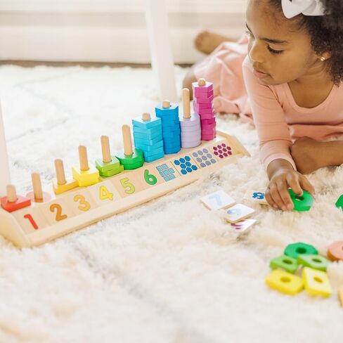 Melissa & Doug Counting Shape Stacker - Wooden Educational Toy With 55 Shapes and 10 Number Tiles in Saudi Arabia