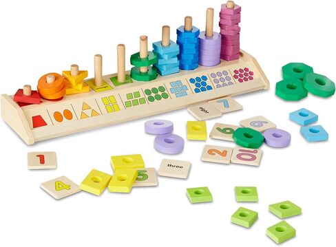 Melissa & Doug Counting Shape Stacker - Wooden Educational Toy With 55 Shapes and 10 Number Tiles in Saudi Arabia