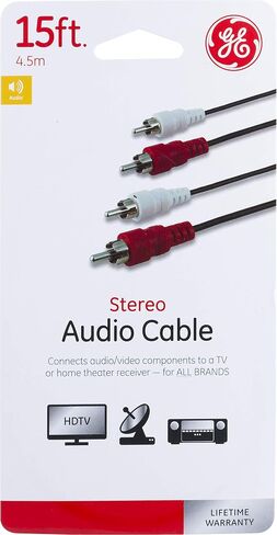 GE Stereo Audio Cable, 6ft. RCA Style Plugs 2-Male to 2-Male, for TV, VCR, DVD, Satellite, and Home Theater Receivers, 33571 in Saudi Arabia
