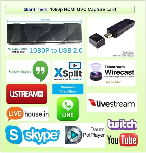 USB2.0 HDMI Video Capture Converter Dongle HD 720p 30fps Driverfree for Live Stream Conference, Broadcast Events, Gaming on Linux Windows Mac OSX in Saudi Arabia