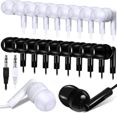 Kanayu 100 Packs Kids Earbuds Bulk Basic Student Earphone Individually Bagged 3.5 mm Headphones for Schools Classrooms Library Teens Gift, Black and White in Saudi Arabia