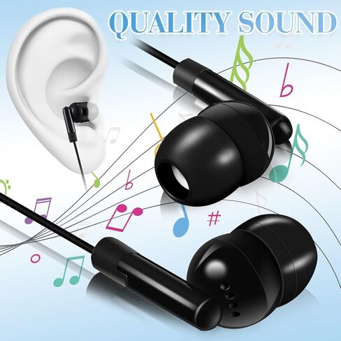 Kanayu 100 Packs Kids Earbuds Bulk Basic Student Earphone Individually Bagged 3.5 mm Headphones for Schools Classrooms Library Teens Gift, Black and White in Saudi Arabia