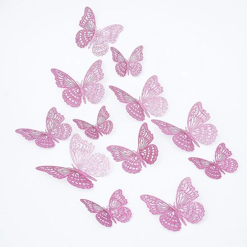 3D Butterfly Wall Decor 3 Sizes, Kurilai Flash 12Pcs Butterfly Decorations Party Birthday Cake Decoration, Removable Shiny Wall Stickers for Kids Nursery Wedding Bedroom Room Decor (Purple) in Saudi Arabia