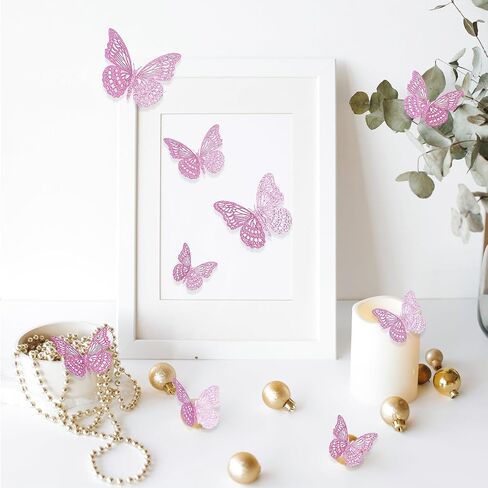 3D Butterfly Wall Decor 3 Sizes, Kurilai Flash 12Pcs Butterfly Decorations Party Birthday Cake Decoration, Removable Shiny Wall Stickers for Kids Nursery Wedding Bedroom Room Decor (Purple) in Saudi Arabia