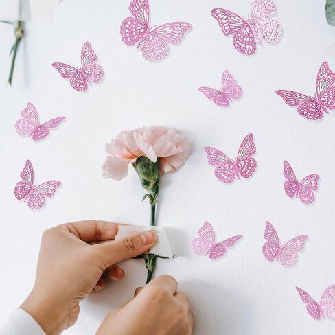 3D Butterfly Wall Decor 3 Sizes, Kurilai Flash 12Pcs Butterfly Decorations Party Birthday Cake Decoration, Removable Shiny Wall Stickers for Kids Nursery Wedding Bedroom Room Decor (Purple) in Saudi Arabia