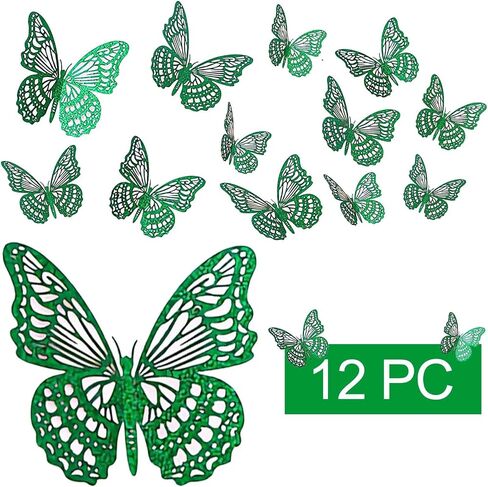 3D Butterfly Wall Decor 3 Sizes, Kurilai Flash 12Pcs Butterfly Decorations Party Birthday Cake Decoration, Removable Shiny Wall Stickers for Kids Nursery Wedding Bedroom Room Decor (Purple) in Saudi Arabia