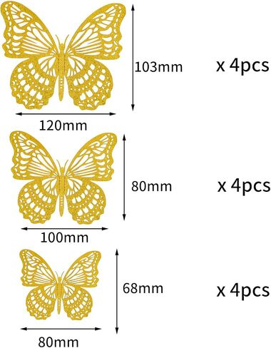 3D Butterfly Wall Decor 3 Sizes, Kurilai Flash 12Pcs Butterfly Decorations Party Birthday Cake Decoration, Removable Shiny Wall Stickers for Kids Nursery Wedding Bedroom Room Decor (Purple) in Saudi Arabia