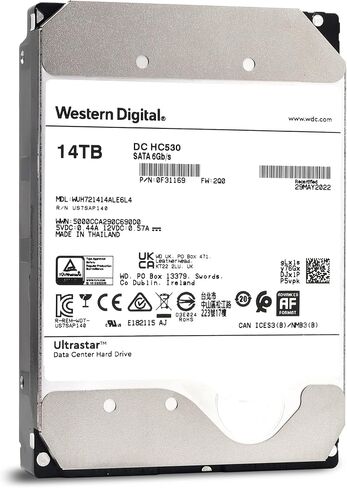 ويسترن ديجيتال 14 تيرابايت Ultrastar DC HC530 SATA HDD - فئة 7200 دورة في الدقيقة، SATA 6 جيجابايت/ثانية، ذاكرة تخزين مؤقت 512 ميجابايت، 3.5 بوصة - WUH721414ALE6L4 (متجدد) in Saudi Arabia