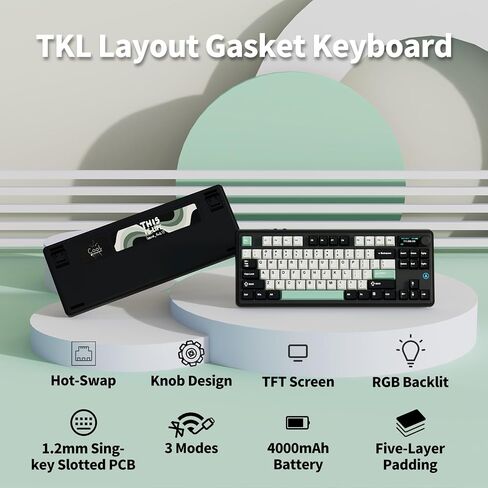 AK870 Gasket Mechanical Keyboard with Hot Swap TFT Screen & Knob - Five Layer Padding - 4000mAh Battery - South Facing LED - Bluetooth/2.4GHZ/Wired Hot Swap RGB Keyboard in Saudi Arabia