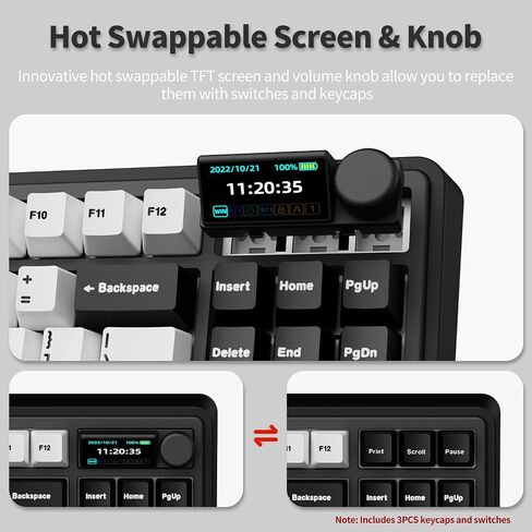 AK870 Gasket Mechanical Keyboard with Hot Swap TFT Screen & Knob - Five Layer Padding - 4000mAh Battery - South Facing LED - Bluetooth/2.4GHZ/Wired Hot Swap RGB Keyboard in Saudi Arabia