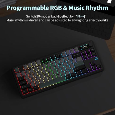 AK870 Gasket Mechanical Keyboard with Hot Swap TFT Screen & Knob - Five Layer Padding - 4000mAh Battery - South Facing LED - Bluetooth/2.4GHZ/Wired Hot Swap RGB Keyboard in Saudi Arabia