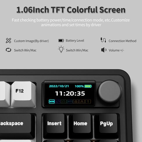 AK870 Gasket Mechanical Keyboard with Hot Swap TFT Screen & Knob - Five Layer Padding - 4000mAh Battery - South Facing LED - Bluetooth/2.4GHZ/Wired Hot Swap RGB Keyboard in Saudi Arabia