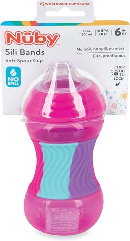 Nuby No Spill Sili Bands 10oz Soft Spout Cup with Textured Easy Grip Silicone Band - Aqua in Saudi Arabia