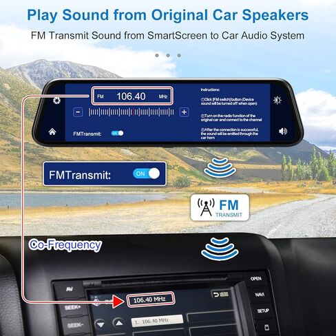 12" Mirror Dash Cam Wireless CarPlay Wireless Android Auto, Dash Cam Front and Rear Backup Camera Rear View Mirror Smart Screen for Cars & Trucks Night Vision, Parking Assistance Dual Cameras+64G Card in Kuwait