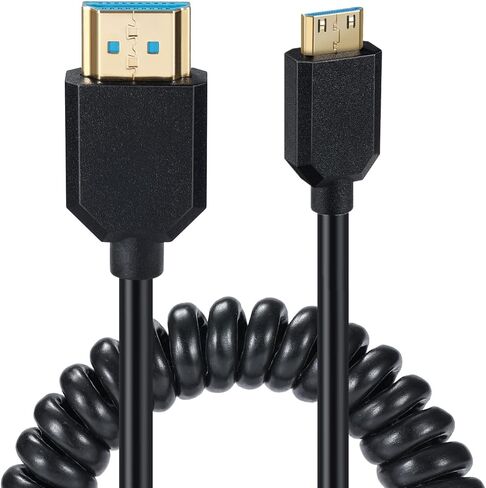 كابل Qaoquda Mini HDMI إلى HDMI ملفوف، 8K Mini HDMI ذكر إلى HDMI ذكر سلك زنبركي 2.1 فولت 8K@60 هرتز 4K@120 هرتز لرسومات الكمبيوتر اللوحي/بطاقة الفيديو والكمبيوتر المحمول والمزيد (1.2M/4FT) (مستقيم) in Kuwait