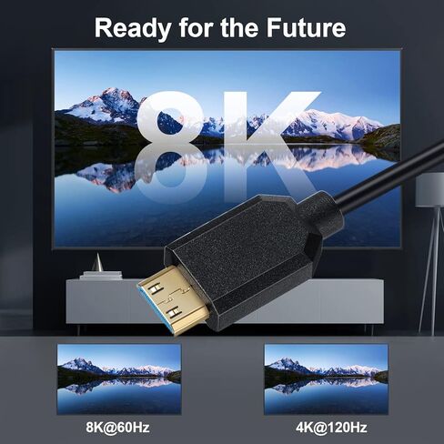 كابل Qaoquda Mini HDMI إلى HDMI ملفوف، 8K Mini HDMI ذكر إلى HDMI ذكر سلك زنبركي 2.1 فولت 8K@60 هرتز 4K@120 هرتز لرسومات الكمبيوتر اللوحي/بطاقة الفيديو والكمبيوتر المحمول والمزيد (1.2M/4FT) (مستقيم) in Kuwait