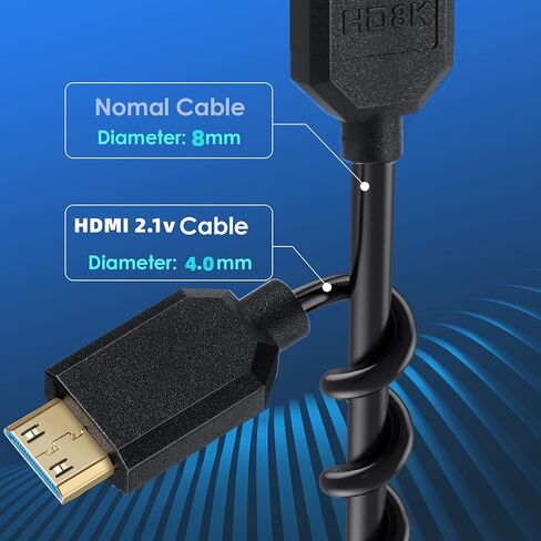كابل Qaoquda Mini HDMI إلى HDMI ملفوف، 8K Mini HDMI ذكر إلى HDMI ذكر سلك زنبركي 2.1 فولت 8K@60 هرتز 4K@120 هرتز لرسومات الكمبيوتر اللوحي/بطاقة الفيديو والكمبيوتر المحمول والمزيد (1.2M/4FT) (مستقيم) in Kuwait