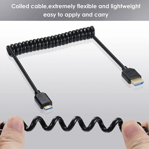 كابل Qaoquda Mini HDMI إلى HDMI ملفوف، 8K Mini HDMI ذكر إلى HDMI ذكر سلك زنبركي 2.1 فولت 8K@60 هرتز 4K@120 هرتز لرسومات الكمبيوتر اللوحي/بطاقة الفيديو والكمبيوتر المحمول والمزيد (1.2M/4FT) (مستقيم) in Kuwait