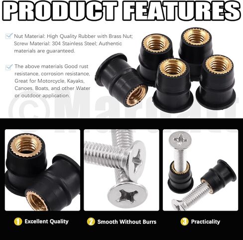 M4 M5 M6 Well Nut Expansion Nuts and 304 Stainless Steel Screw Rubber and Steel Parts Windscreen Nuts Accessories for Motorcycle Kayak Boats (M4 M5 M6) in Saudi Arabia