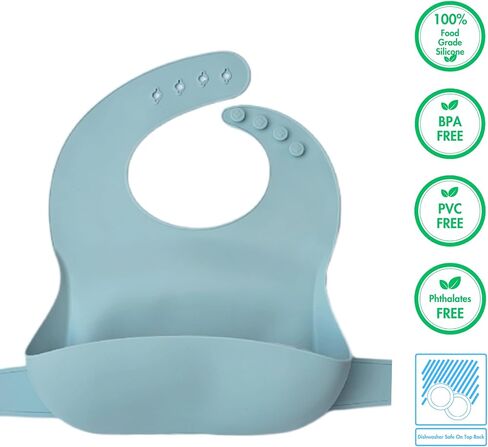 100% Food Grade Silicone Baby Bib with Adjustable Waist & Neck Straps, BPA Free, PVC Free, Durable, Large Pocket Food Catcher in Saudi Arabia