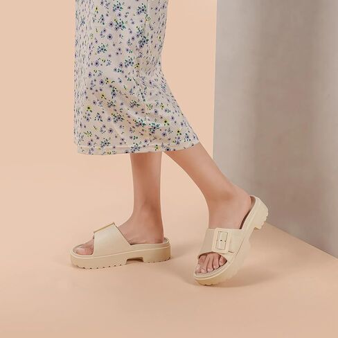 صنادل نسائية من NineCiFun ذات نعل سميك بكعب منخفض وصنادل مفتوحة عند الأصابع مع إبزيم قابل للتعديل in Kuwait