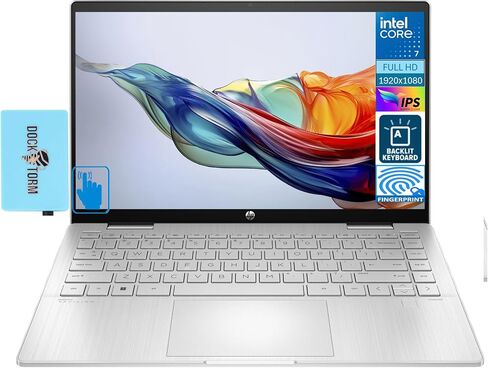 كمبيوتر محمول HP Pavilion x360 School & Business 2 في 1 بشاشة لمس 14.0 بوصة IPS FHD (Intel Core 7 150U، ذاكرة الوصول العشوائي 16 جيجابايت، 1 تيرابايت PCIe SSD، إضاءة خلفية KYB، بصمة الإصبع، Win 11 Home) مع موسع منفذ USB DKZ in Saudi Arabia