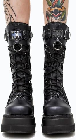 Platform Mid Calf Booties for Women Chunky High Heel Goth Boots Lace-up Punk Combat Motorcycle Wedges Boots For Women in Saudi Arabia