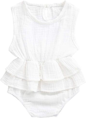 Newborn Baby Girl Romper Cotton Linen Bodysuits Ruffle Sleeve Summer Jumpsuit Outfits Clothes in Saudi Arabia