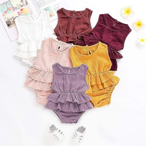 Newborn Baby Girl Romper Cotton Linen Bodysuits Ruffle Sleeve Summer Jumpsuit Outfits Clothes in Saudi Arabia