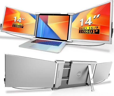 FHH Laptop Screen Extender, 14" FHD 1080P Triple Monitor for Laptop Extension- 315°Rotate Portable Dual Monitor Screen for 13.3"-16.5" Laptops Type-C/HDMI/USB-A Plug & Play for Wins/Mac/Chro in Saudi Arabia